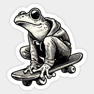 Retro Black and White Frog Skateboarder Sticker